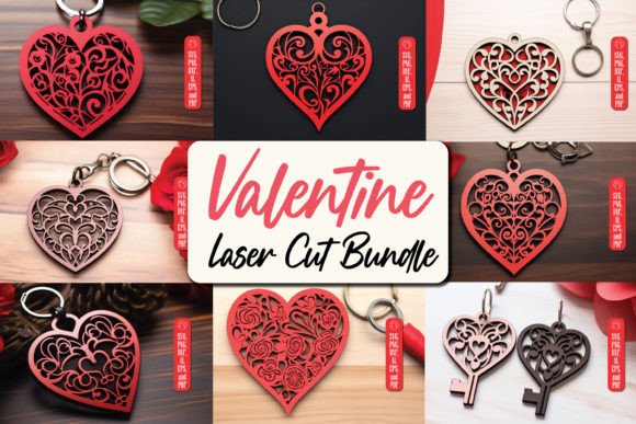 Laser Cut Valentine Keychain SVG Bundle Gráfico SVG 3D Por NGISED