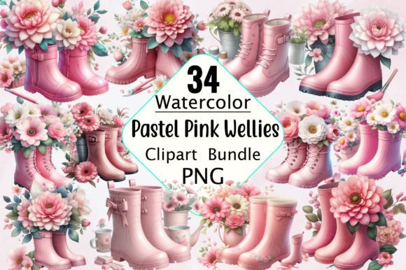 Pastel Pink Wellies Sublimation Clipart Grafica Illustrazioni Stampabili Di SVGArt