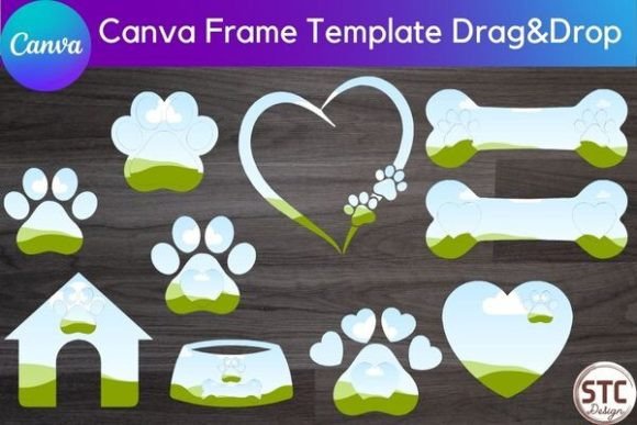 Paw Print Canva Frame Template Bundle Graphic Print Templates By num-STC