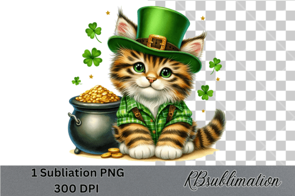 St Patrick Day Kitten Watercolor Clipart Gráfico Ilustraciones Imprimibles Por RBsublimation