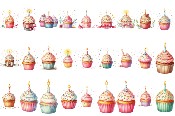 27 Watercolor Cupcake Clipart Bundle Graphic Illustrations By Design Store