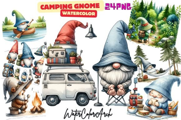 Camping Gnome Sublimation Clipart Grafica Generati dall’IA Di WaterColorArch