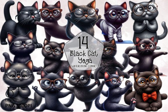 Cute Black Yoga Cat Sublimation Clipart Illustration Illustrations Imprimables Par LQ Design