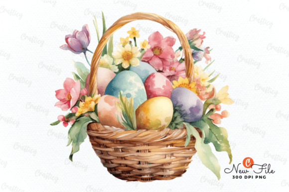Easter Basket Watercolor Clipart PNG Grafica Illustrazioni Stampabili Di Crafticy