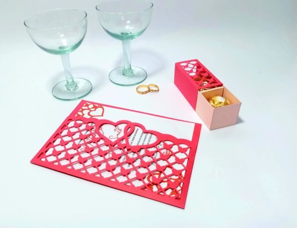 Heart Lace Wedding Envelope and Candy Box Set Conjuntos Artesanato SVG 3D Por 3D SVG Crafts