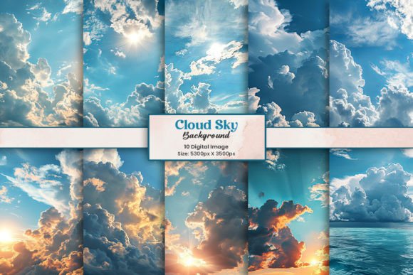Panorama of Sky Clouds Digital Paper Afbeelding AI Afbeeldingen Door Pod Design