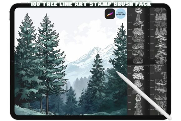 Procreate Tree Landscape Brush Stamp Set Graphic Brushes By kraftcake