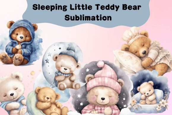 Sleeping Little Teddy Bear Sublimation Graphic Graphic Templates By sublimation avenue