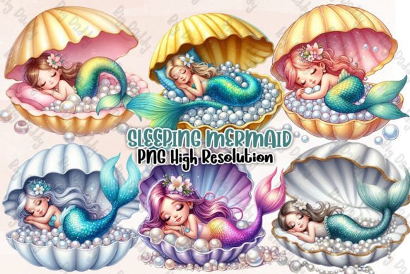 Sleeping Mermaid Sublimation Clipart PNG Graphic Illustrations By Big Daddy