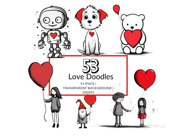 Valentine's Cartooncore Clipart | Doodle Graphic AI Illustrations By PromptsCrafters