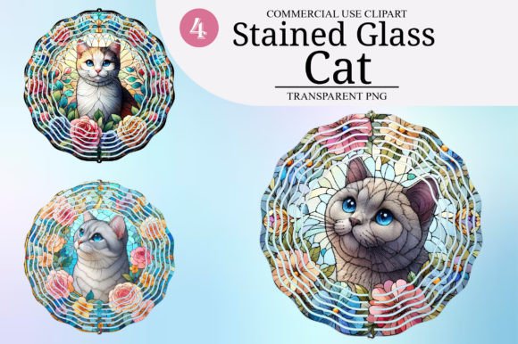 Watercolor Cat Stained Glass Clipart Graphic Illustrations By Creative Home