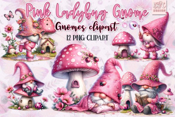 Watercolor Enchanted Ladybug Gnome PNGs Grafika Ilustracje do Druku Przez kisscdesign