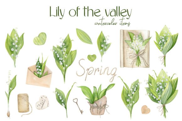 Watercolor of Lily of the Valley Clipart Graphic Illustrations By NataliArkushArt