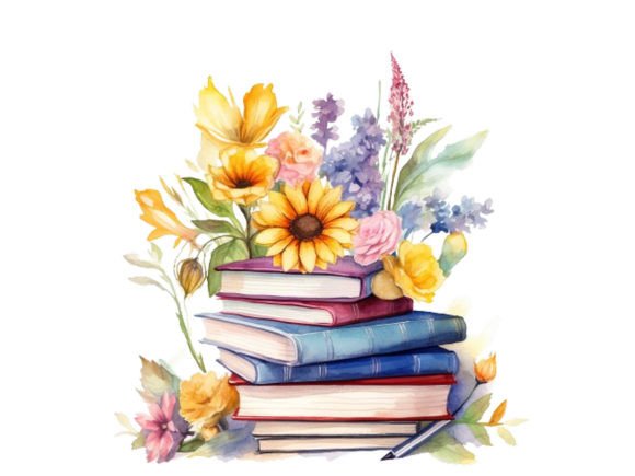 Watercolor Book and Flower Graphic AI Transparent PNGs By Nayem Khan