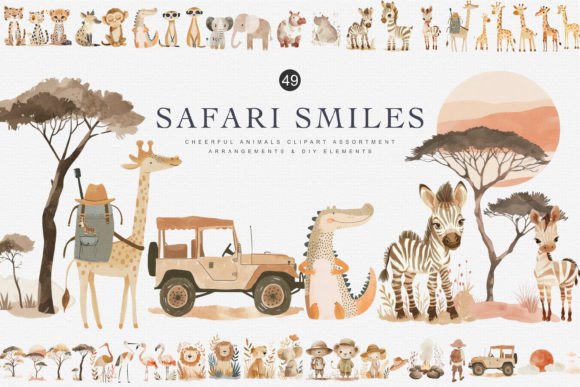 Watercolor Safari Animal Clipart Bundle Graphic Illustrations By Patishop Art