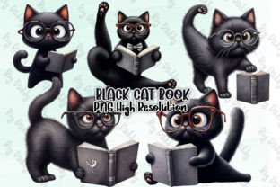 Black Cat Book Sublimation Clipart PNG Graphic Illustrations By Big Daddy 1