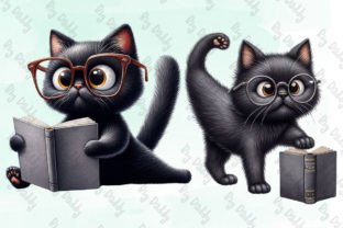 Black Cat Book Sublimation Clipart PNG Graphic Illustrations By Big Daddy 3