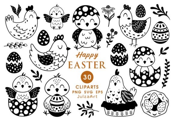 Black Easter Chick Clipart, Easter Svg Graphic Illustrations By JulzaArt