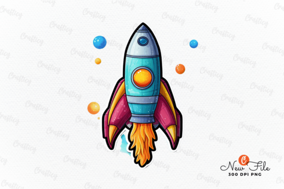 Colorful Spaceship Stickers Bundle Graphic Illustrations By Crafticy