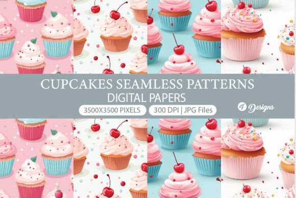 Cupcakes Patterns, Sweets Digital Paper Gráfico Patrones IA Por Creationx Space