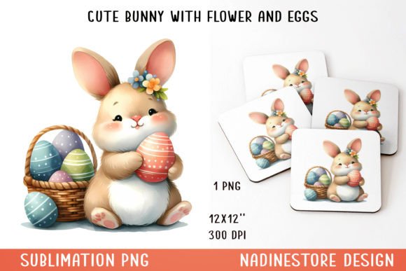 Cute Bunny with Eggs Sublimation, PNG. Graphic AI Illustrations By NadineStore