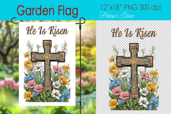 Easter Cross Garden Flag Sublimation Png Grafik Druckbare Illustrationen Von Helene's store