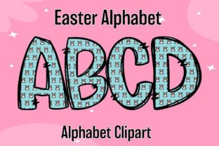Happy Easter Sky Blue Alphabet Doodle Grafika Ilustracje do Druku Przez Digital Creative Art 1