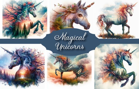 Magical Unicorns Grafik KI Illustrationen Von lisaclairedesign
