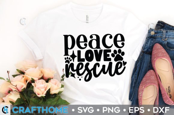 Peace Love Rescue Graphic T-shirt Designs By crafthome