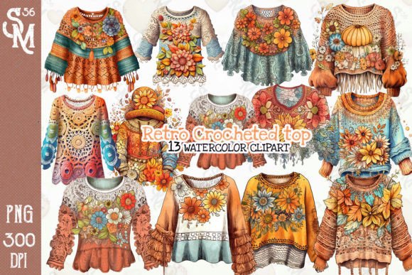 Retro Crocheted Top Sublimation Clipart Graphic Illustrations By StevenMunoz56