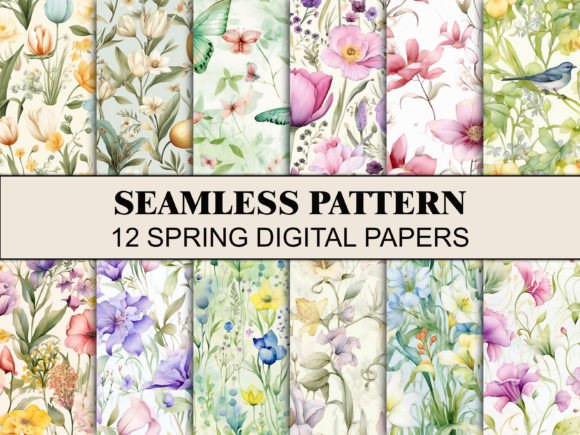Spring Flowers Floral Seamless Pattern Gráfico Patrones de Papel Por Wildflower Publishing