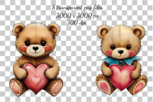 Teddy Bear Holding Red Heart Gráfico Ilustraciones Imprimibles Por Dream Floral Studio 2