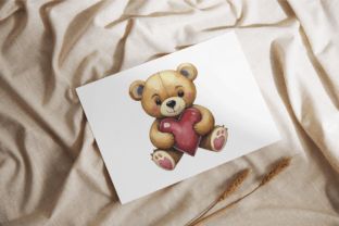 Teddy Bear Holding Red Heart Gráfico Ilustraciones Imprimibles Por Dream Floral Studio 3