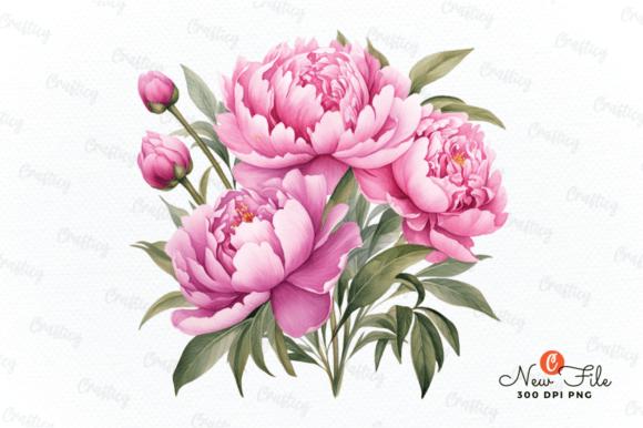 Watercolor Peonies Flowers Bundle Graphic Illustrations By Crafticy