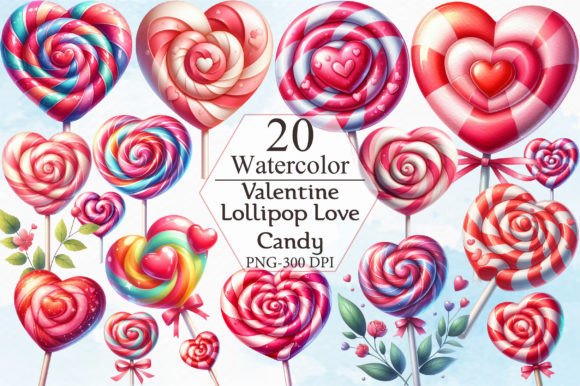 Watercolor Valentine's Lollipop Candy Grafik Druckbare Illustrationen Von ArtStory