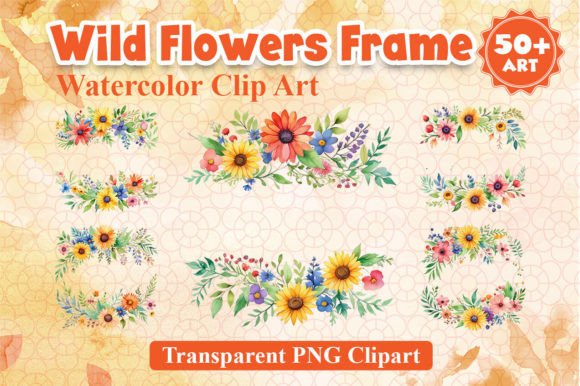 Wild Flower Frame Clip Art Grafika Ilustracje do Druku Przez MerchPOD