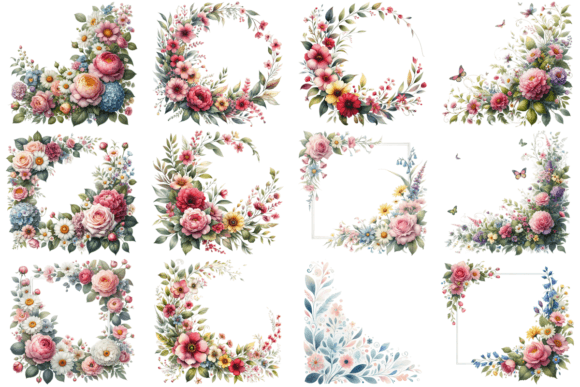12 Floral Watercolor Frame Bundle Graphic Illustrations By Design Store