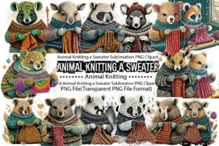 Animal Knitting a Sweater Sublimation Graphic Print Templates By PrintExpert 1