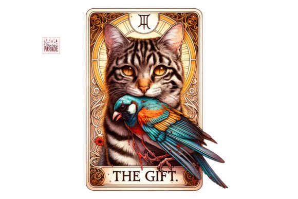 Cat and Bird Tarot Card PNG Sublimation Graphic Print Templates By Pixel Paige Studio