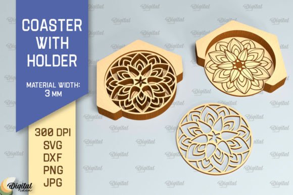 Coaster with Holder Laser Cut SVG Gráfico SVG 3D Por Digital Idea