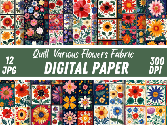 Craft Quilt Flowers Fabric Pattern Paper Grafik Papier-Muster Von Creative River