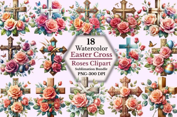 Easter Cross Roses Clipart Bundle Afbeelding Afdrukbare Illustraties Door CitraGraphics
