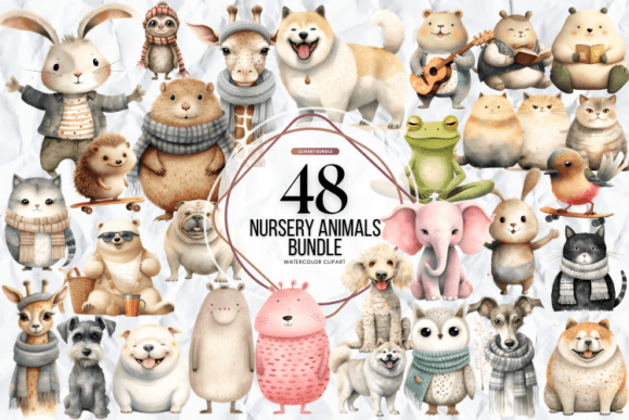 Nursery Animals Clipart Big Bundle Grafik Druckbare Illustrationen Von Markicha Art