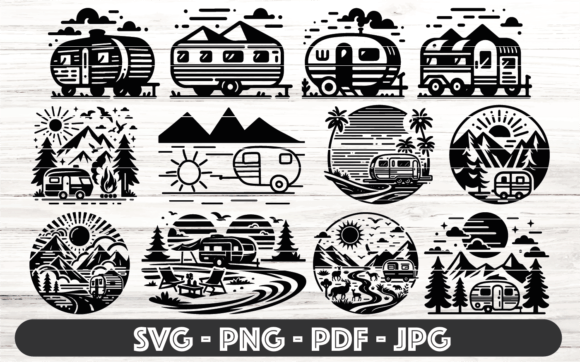 Silhouette RV Collection, Camper,caravan Graphic Illustrations By pixelworld