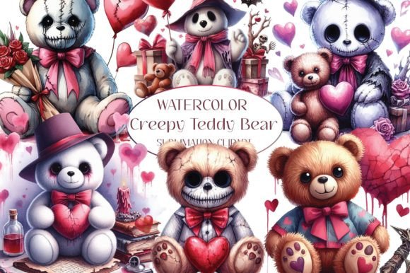 Valentine's Creepy Teddy Bear Clipart Graphic Illustrations By Dreamshop
