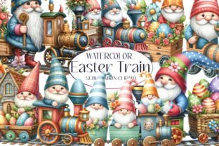 Watercolor Easter Gnome Train Clipart Graphic Illustrations By Dreamshop 1