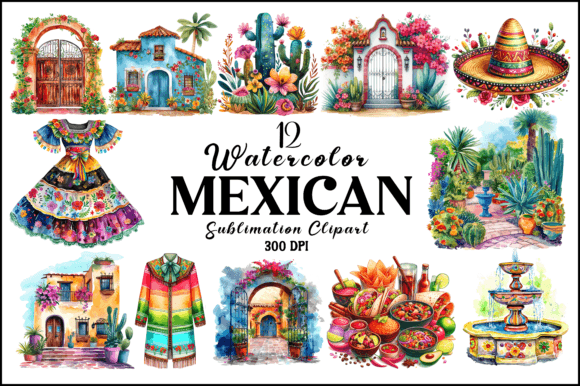 Watercolor Mexican Sublimation Clipart Gráfico Ilustrações em IA Por Naznin sultana jui