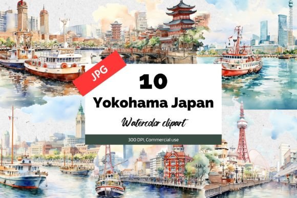 Yokohama Japan Clipart JPG Gráfico Ilustraciones IA Por KiwiCakeStudio