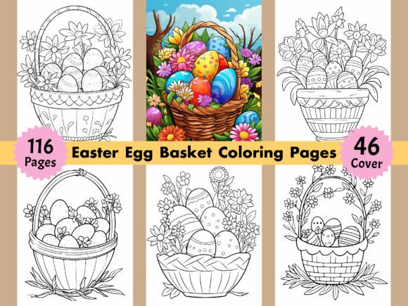 116 Easter Egg Basket Coloring Pages KDP Gráfico Páginas y libros de colorear para adultos Por KIDS ZONE