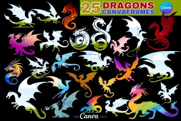 25 Magical Dragon Canva Frames Gráfico Ilustraciones Imprimibles Por ElementDesignAndArt
